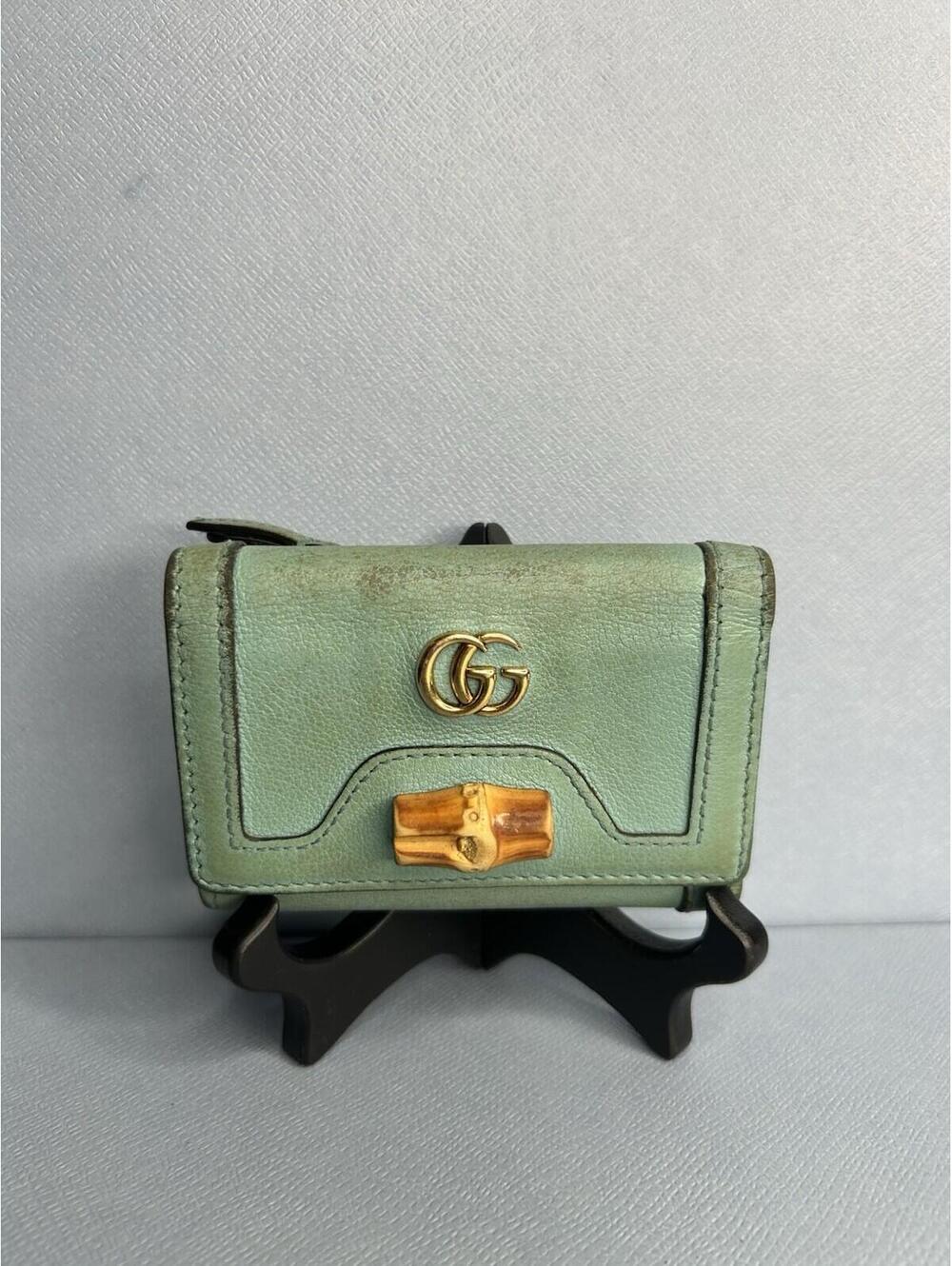 GUCCI Turquoise Bamboo Diana Compact Wallet Authentic - Picture 1 of 7